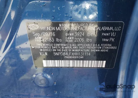 2017 Hyundai Elantra Se/Value/Limited из США, поврежденный, VIN 5NPD84LFXHH131114